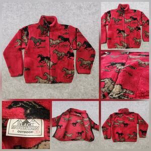 VTG Black Mountain Kids Youth S Small 10 Years Horse Fleece Sherpa Zip Jacket